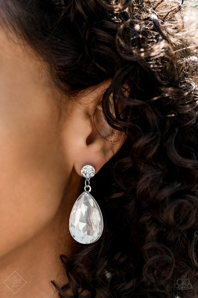 Debutante Dazzle - White Rhinestone Earrings - Paparazzi Accessories