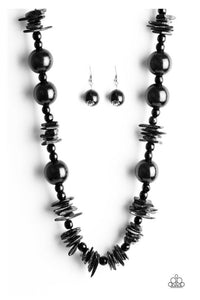 Cancun Catch - Black Wooden Necklace - Paparazzi Accessories