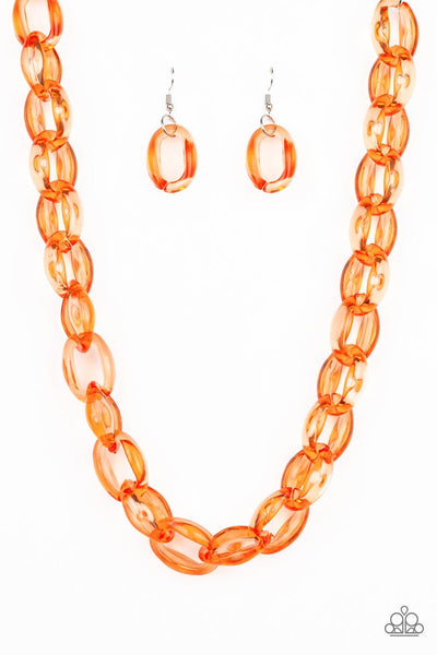 Ice Queen - Orange Necklace - Paparazzi Accessories