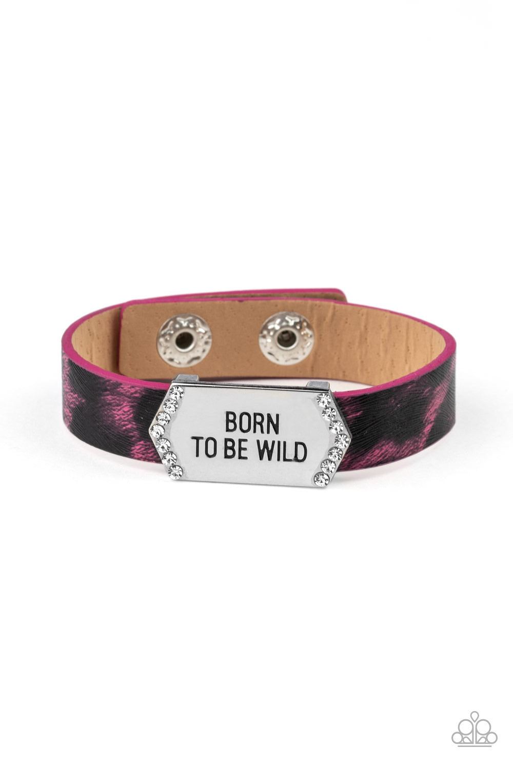 Born To Be Wild - Pink Leather Rhinestone Bracelet - Paparazzi Accessories