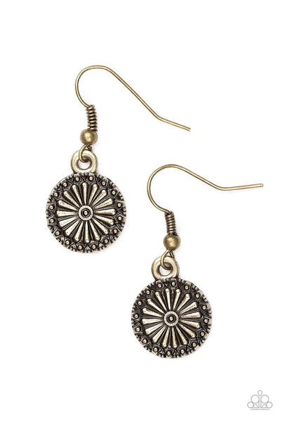 Sunflower Summers - Brass Earrings - Paparazzi Accessories