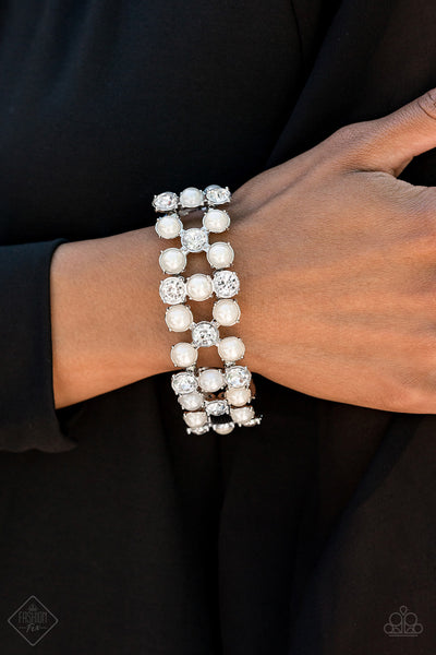 Diamonds and Debutantes - White Pearl Rhinestone Bracelet - Paparazzi Accessories