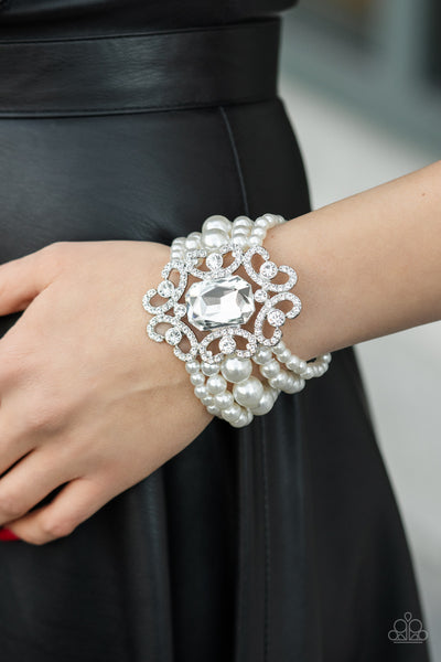 Rule The Room - White Pearl Bracelet - Paparazzi Accessories