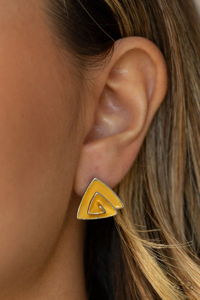 On Blast - Yellow Post Earrings - Paparazzi Accessories