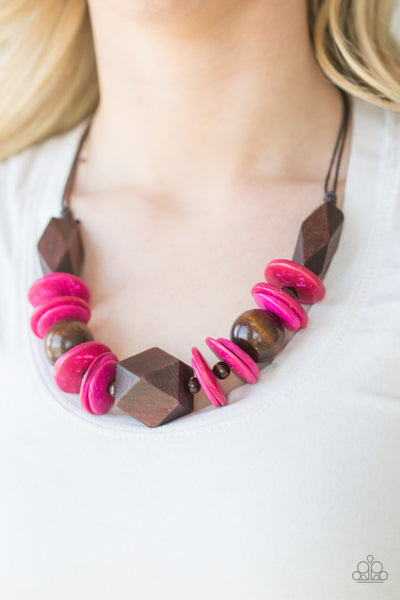 Pacific Paradise - Pink Wooden Necklace - Paparazzi Accessories