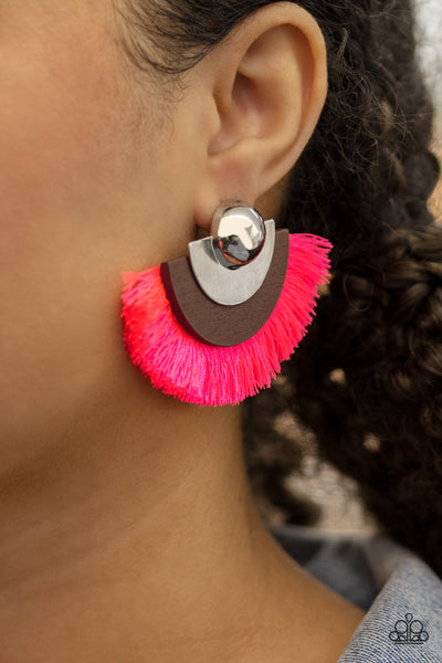 Fan The FLAMBOYANCE - Pink Fringe Earrings - Paparazzi Accessories